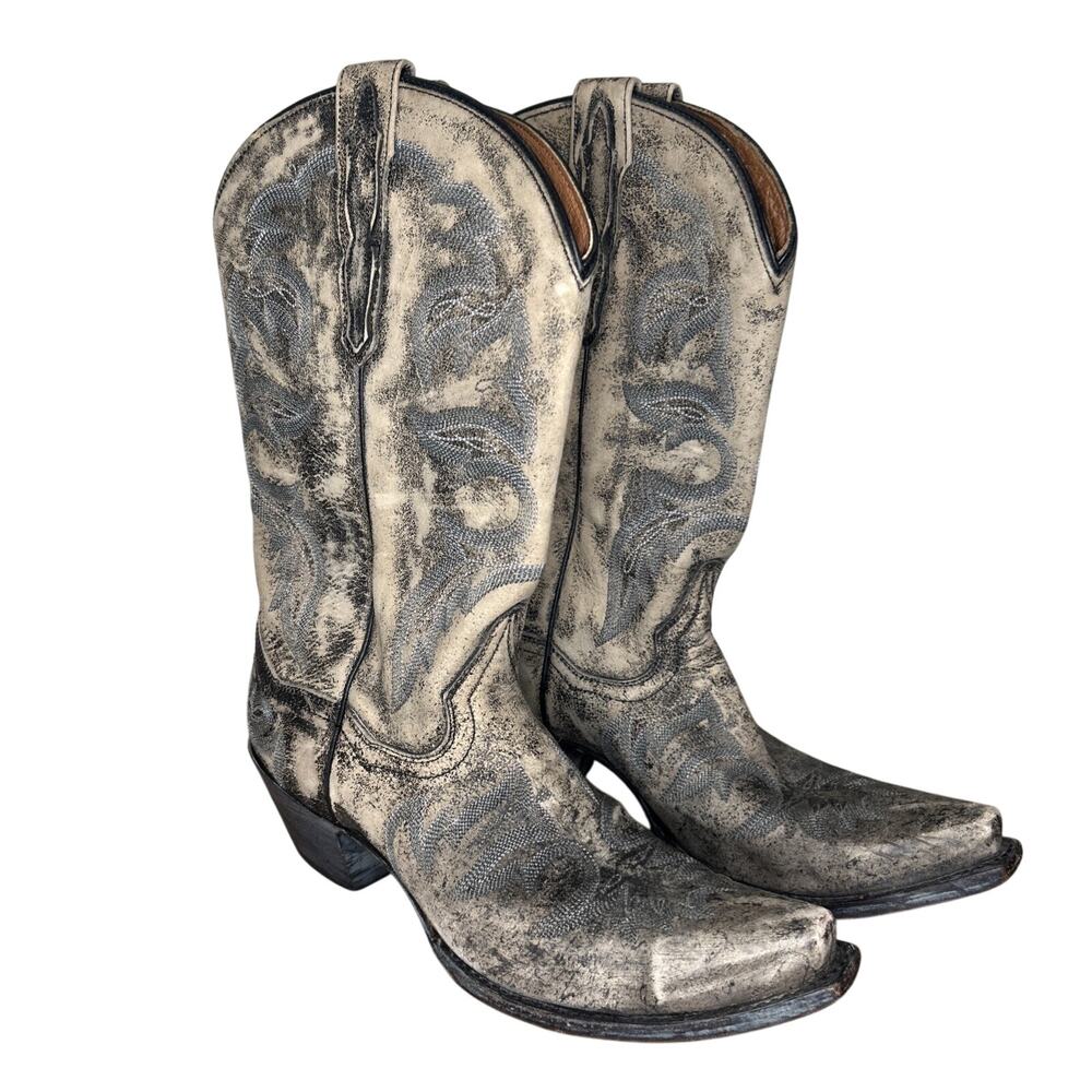 Dan Post Women 8.5 M Western Boots Grey Distressed Leather Snip Toe Cowgirl Boho